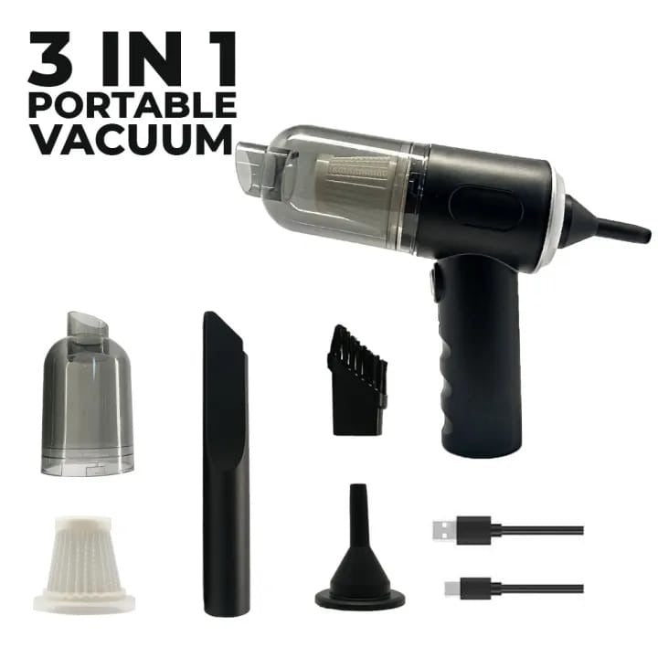 3 in 1 Portable Wireless Vacuum Cleaner β High Power Suction, Air Pump & Duster for Home, Car & Laptop