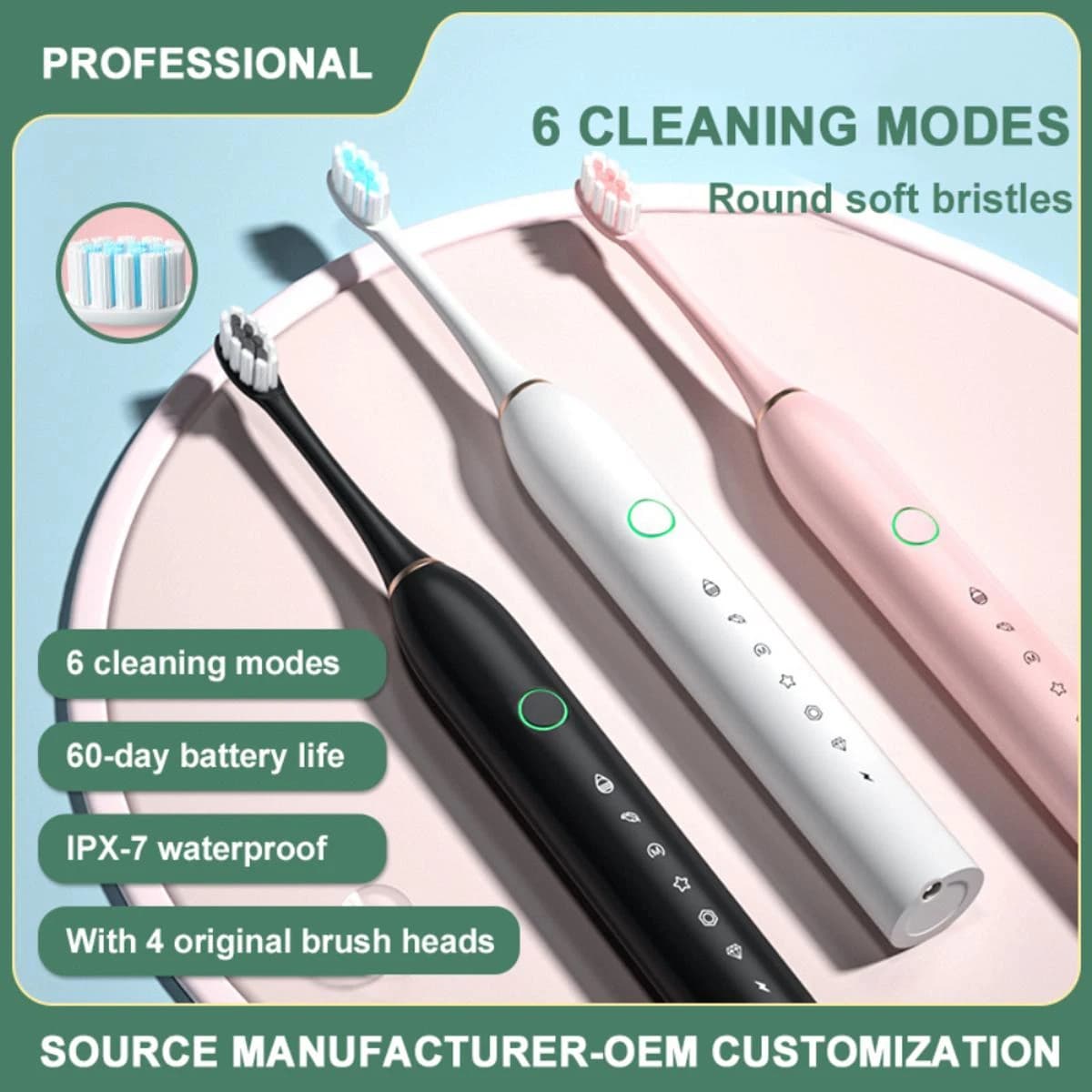 Rechargeable Electric Toothbrush with 2 Extra Heads thumbnail 3