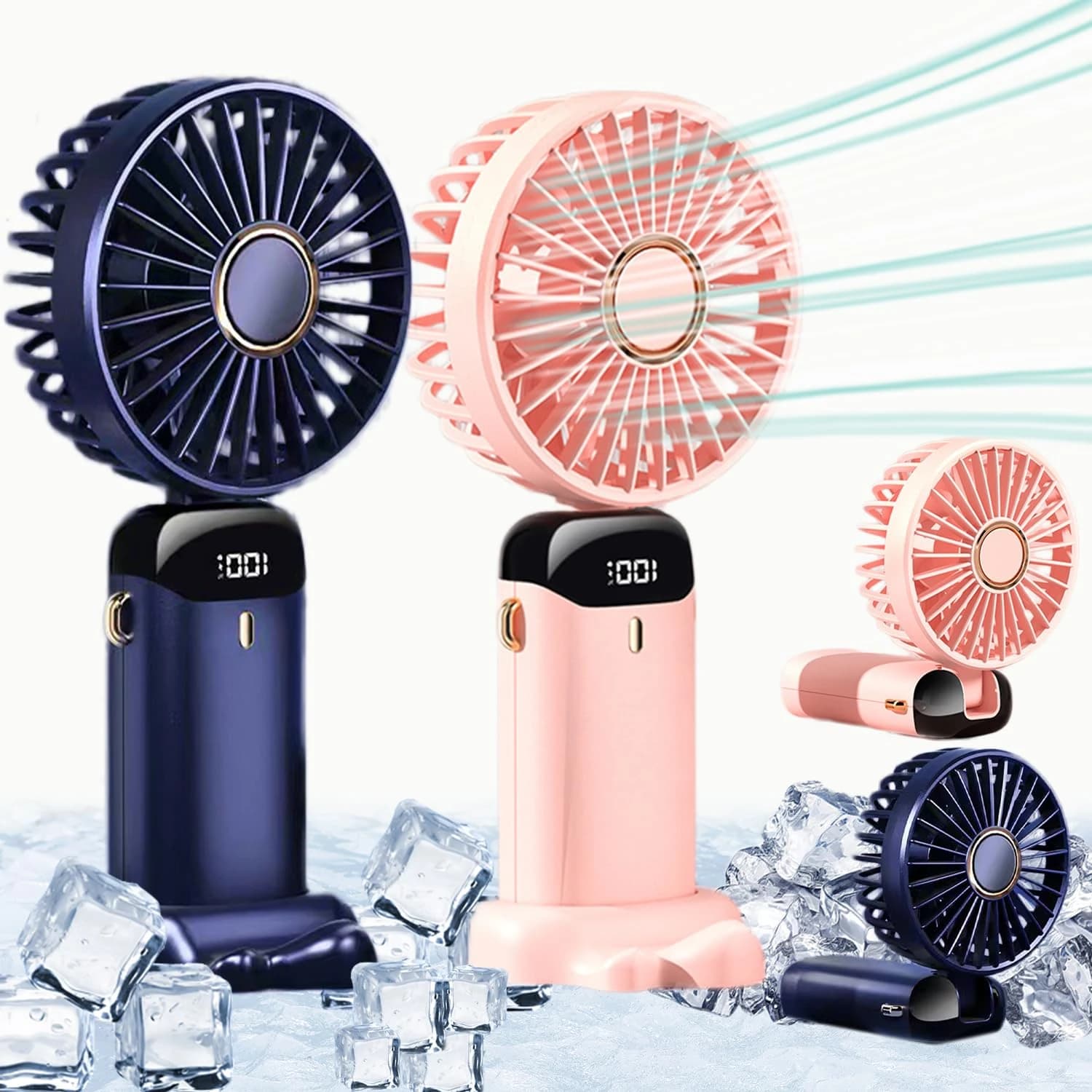 Rechargeable Hand Fan with LED Display, 5 Speeds thumbnail 3