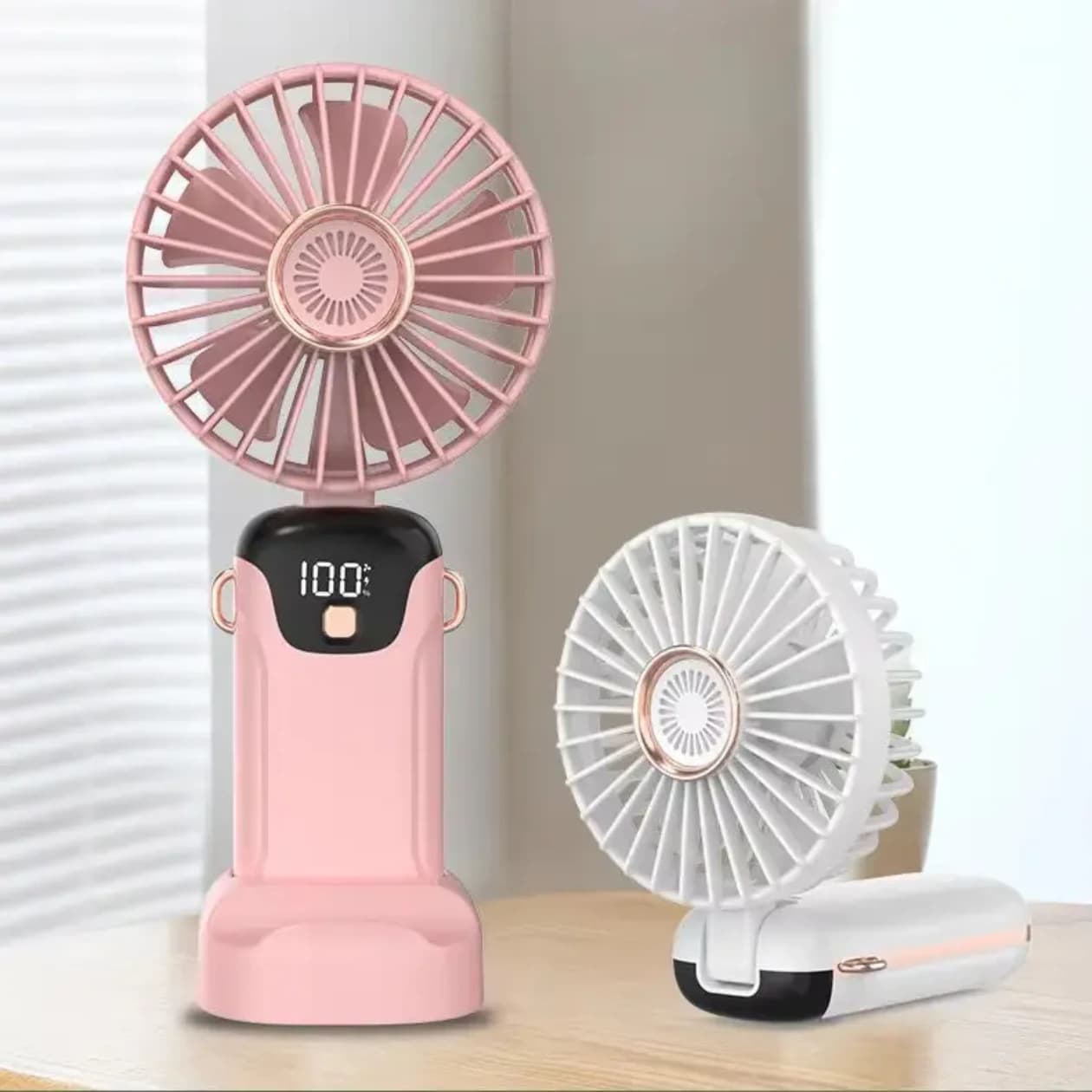 Rechargeable Hand Fan with LED Display, 5 Speeds - View 1