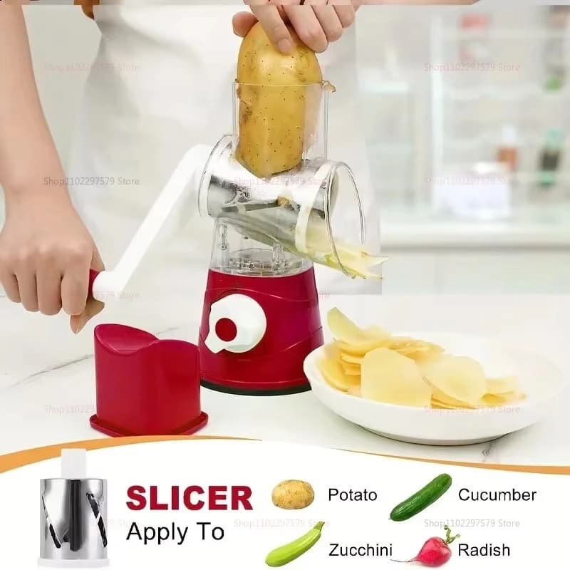 Manual Rotary Vegetable Grater with 3 Drums thumbnail 4