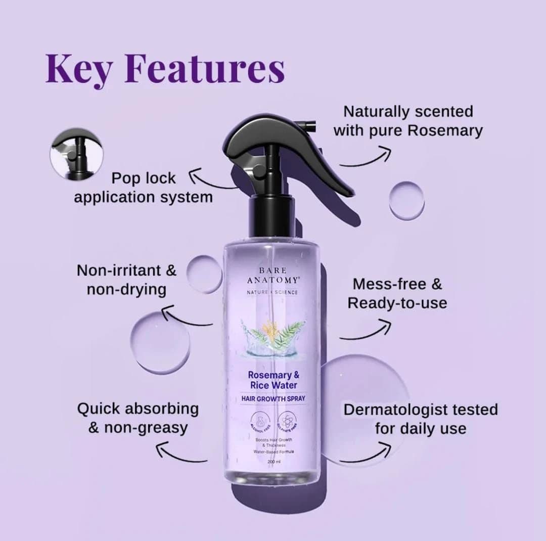 Bare Anatomy Rosemary and Rice Water Spray, 200ml thumbnail 5
