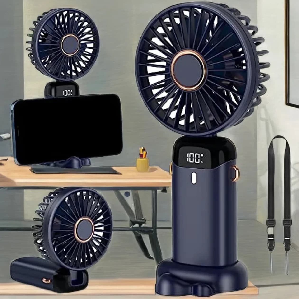 Rechargeable Hand Fan with LED Display, 5 Speeds thumbnail 5
