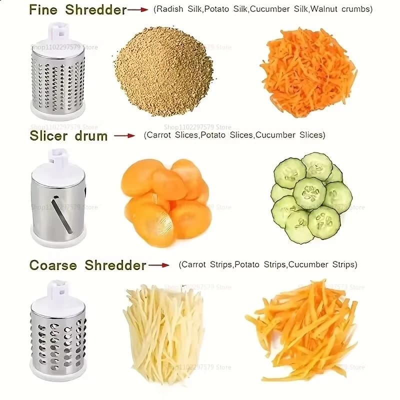 Manual Rotary Vegetable Grater with 3 Drums thumbnail 5