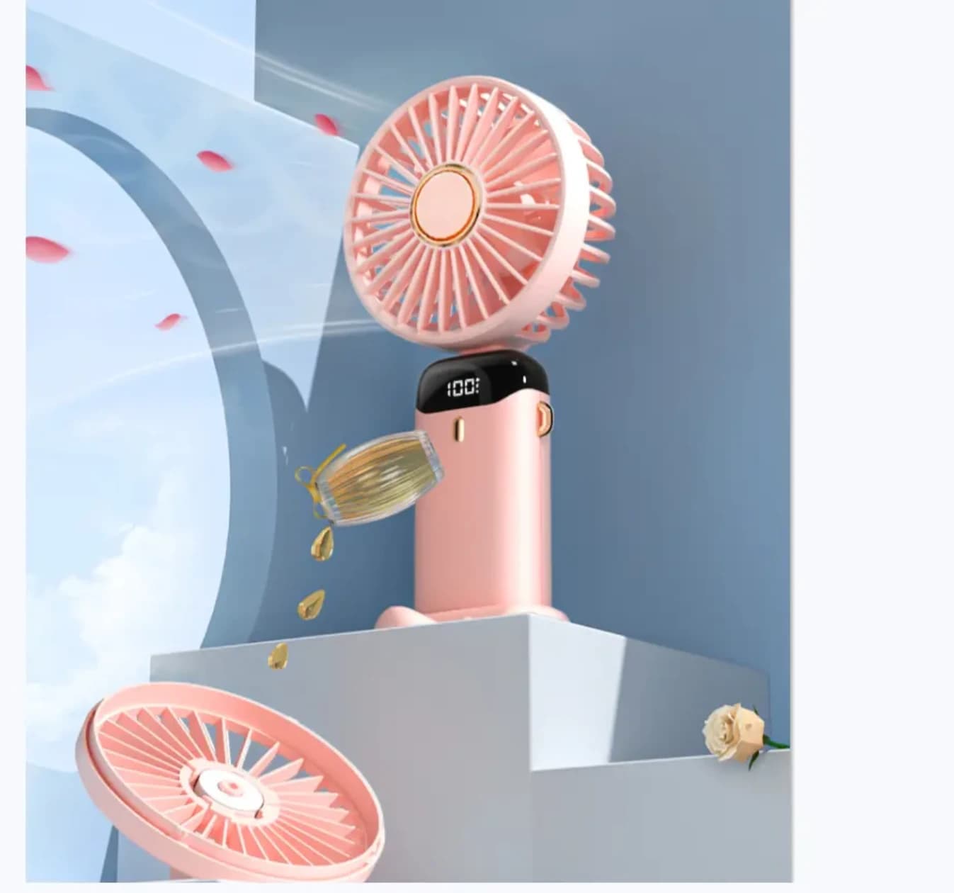 Rechargeable Hand Fan with LED Display, 5 Speeds thumbnail 2