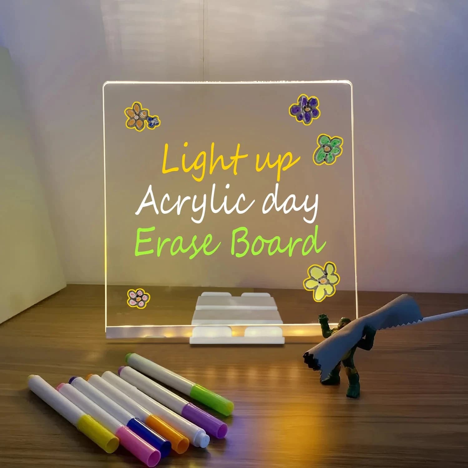 LED Acrylic Writing Board with 7 Markers, 15cm - View 1