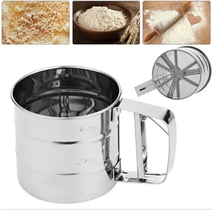 Stainless Steel Flour Sifter with Hand Press — product detail view