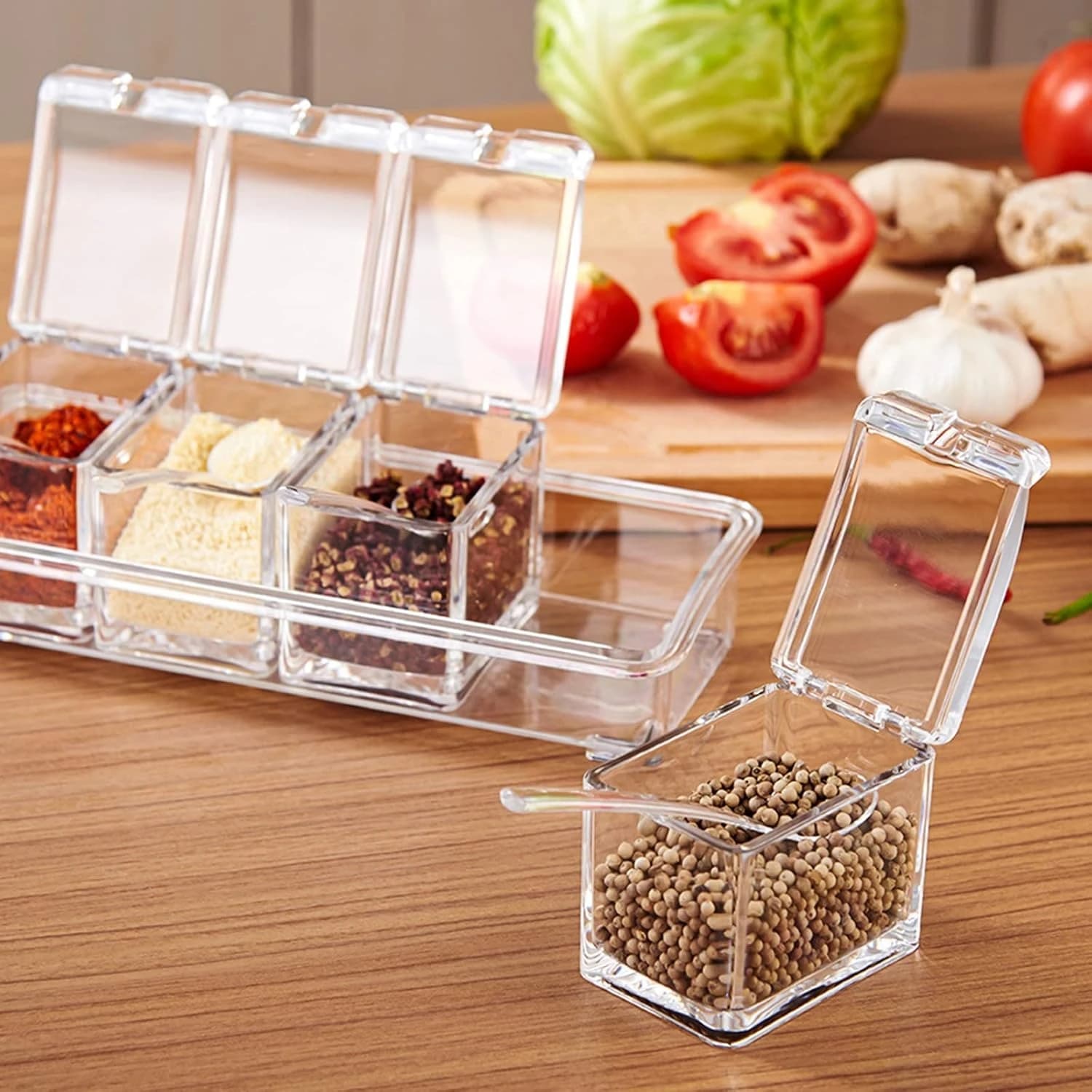 Seasoning Organizer with 4 Compartments and Spoons — product detail view