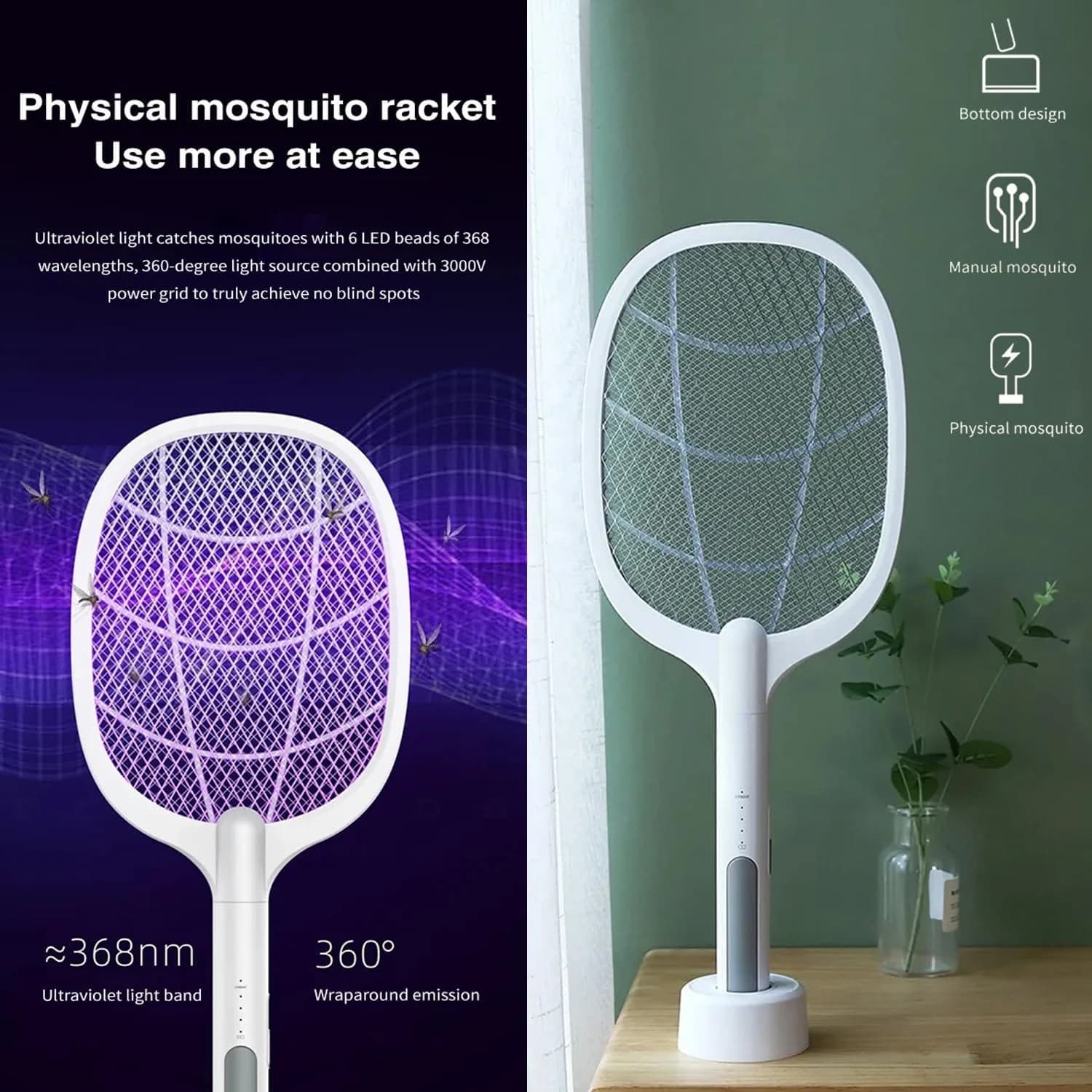 Rechargeable Mosquito Racket with Stand — product detail view