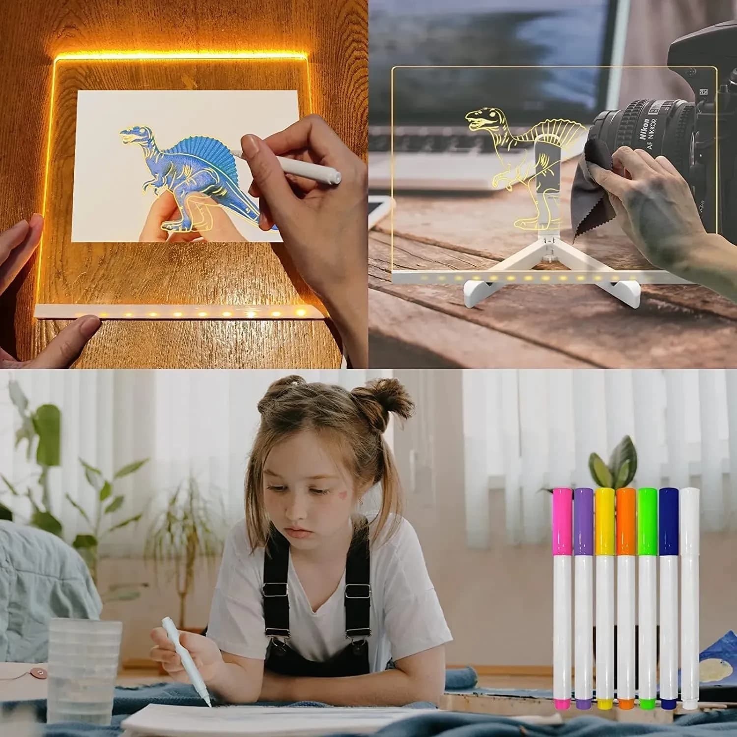 LED Acrylic Writing Board with 7 Markers, 15cm — product detail view