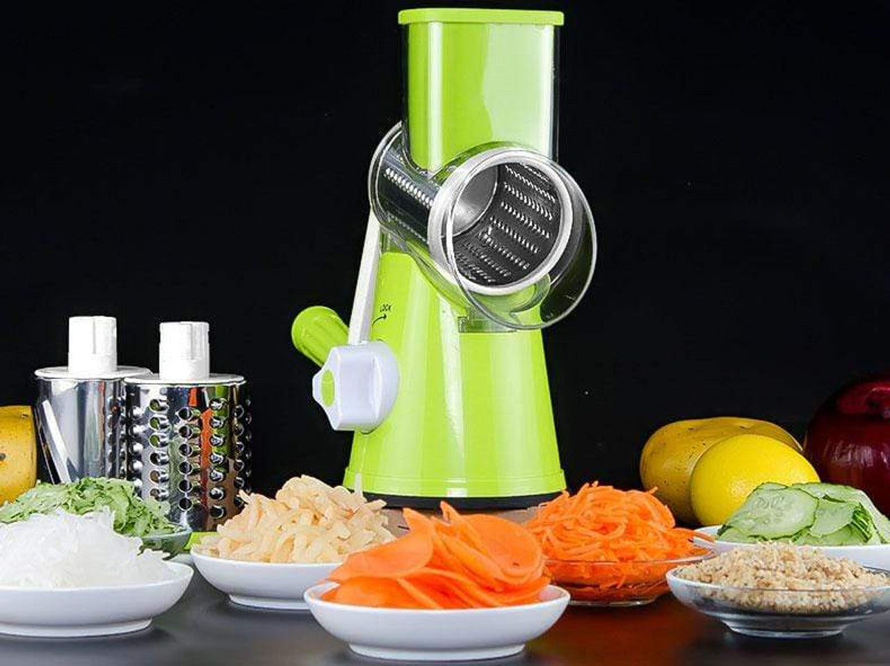 Multi-Functional TableTop Drum Grater & Vegetable Slicer (3 Blades)