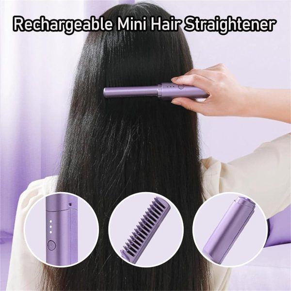 Cordless 2-in-1 Hair Straightener & Curler Brush - Portable Styling