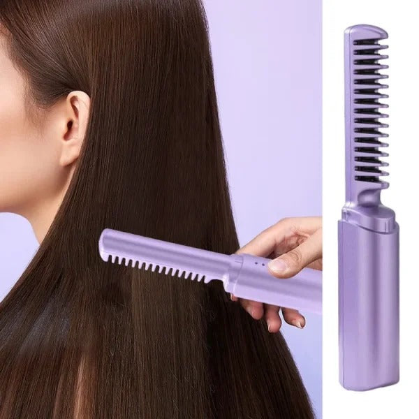 Cordless 2-in-1 Hair Straightener & Curler Brush - Portable Styling