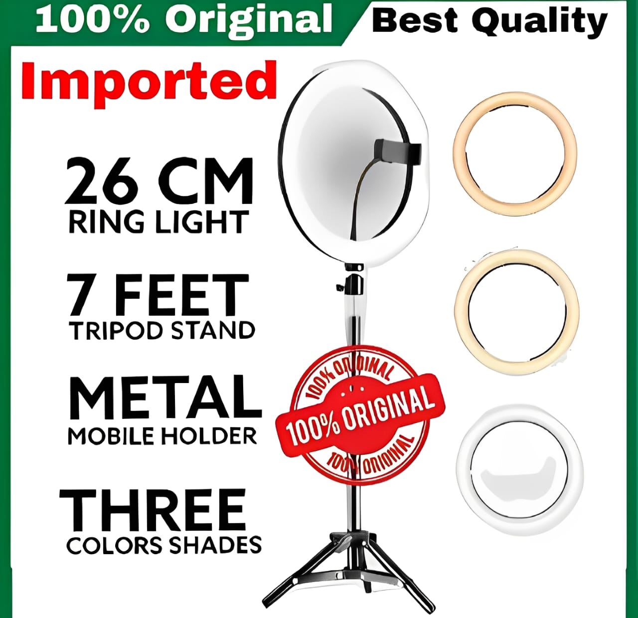 26CM LED Ring Light with 7ft Tripod Stand & Mobile Holder