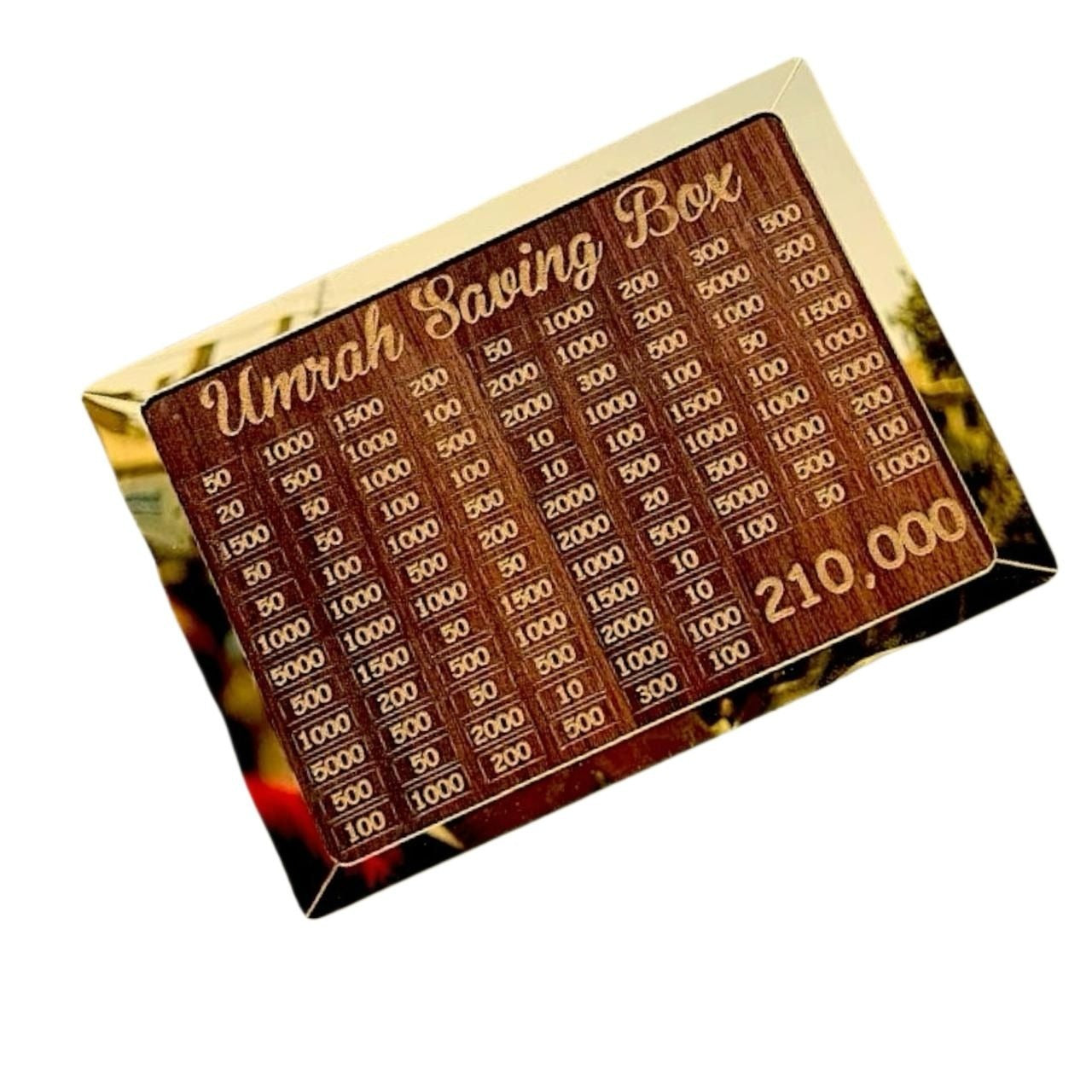 Umrah Saving Box - Dark Brown Wooden Money Box for Umrah Savings | Lockable Premium Design | 210,000 Capacity