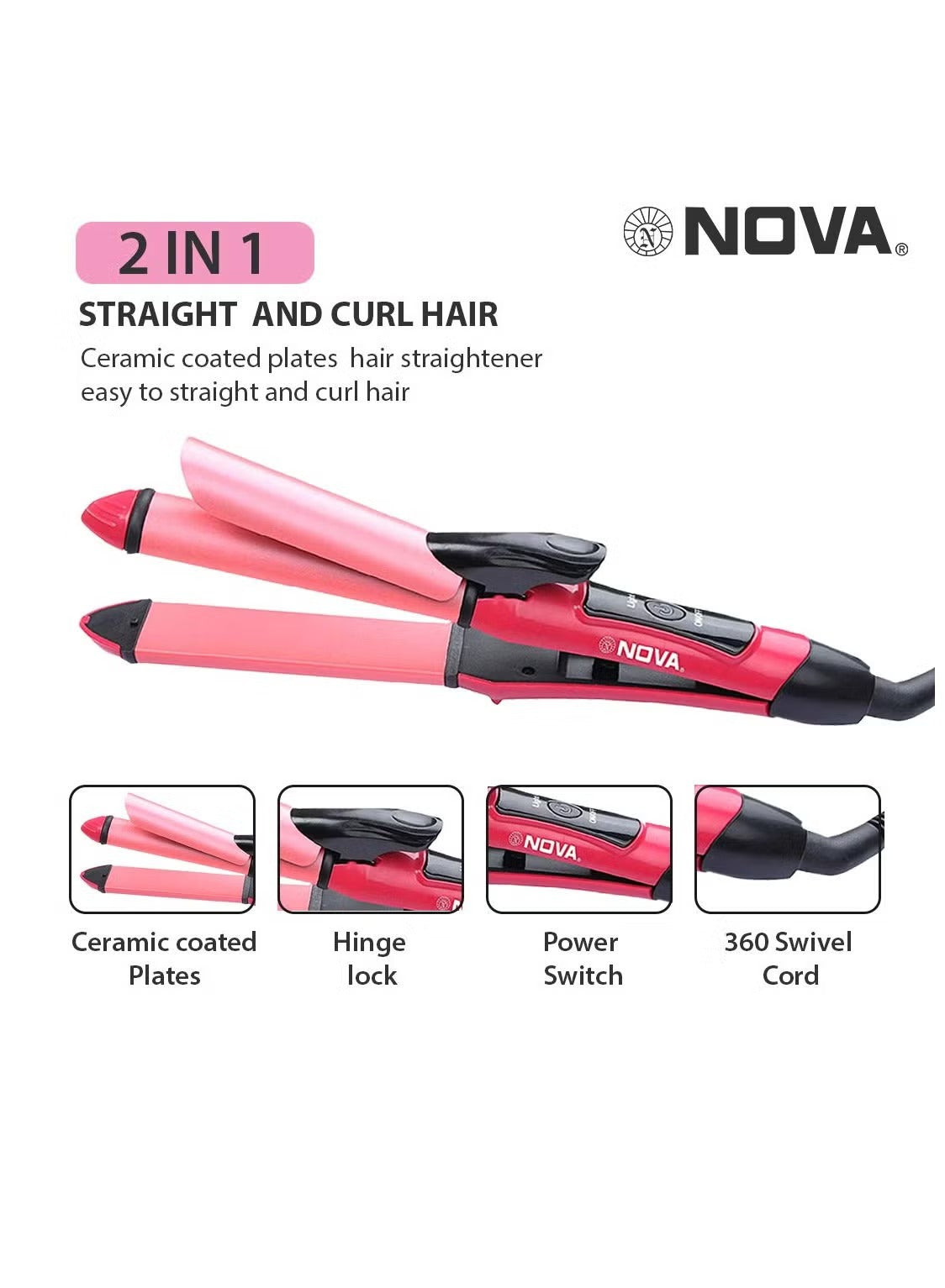 Nova 2-in-1 Hair Straightener & Curler - Model NHC-2009
