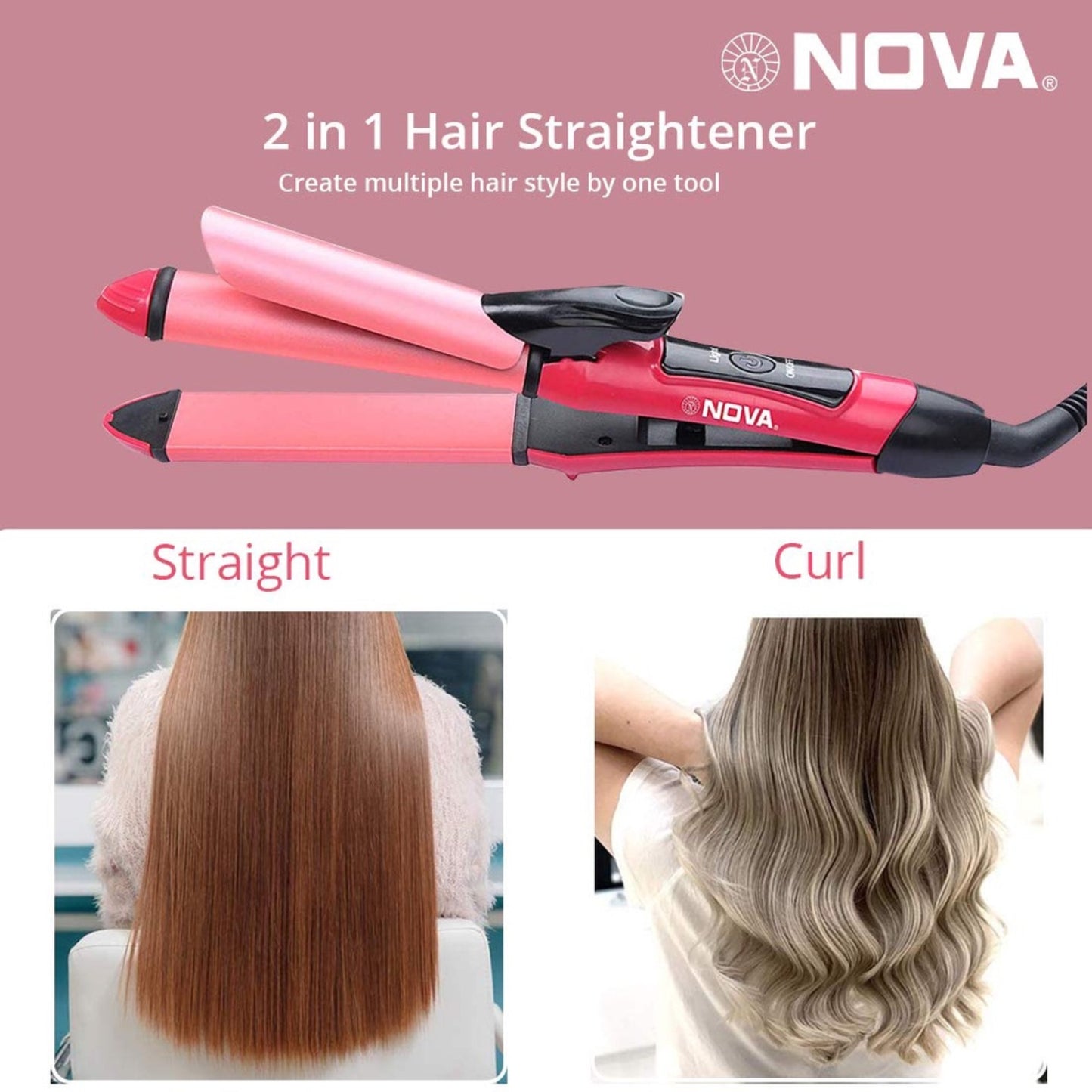 Nova 2-in-1 Hair Straightener & Curler - Model NHC-2009