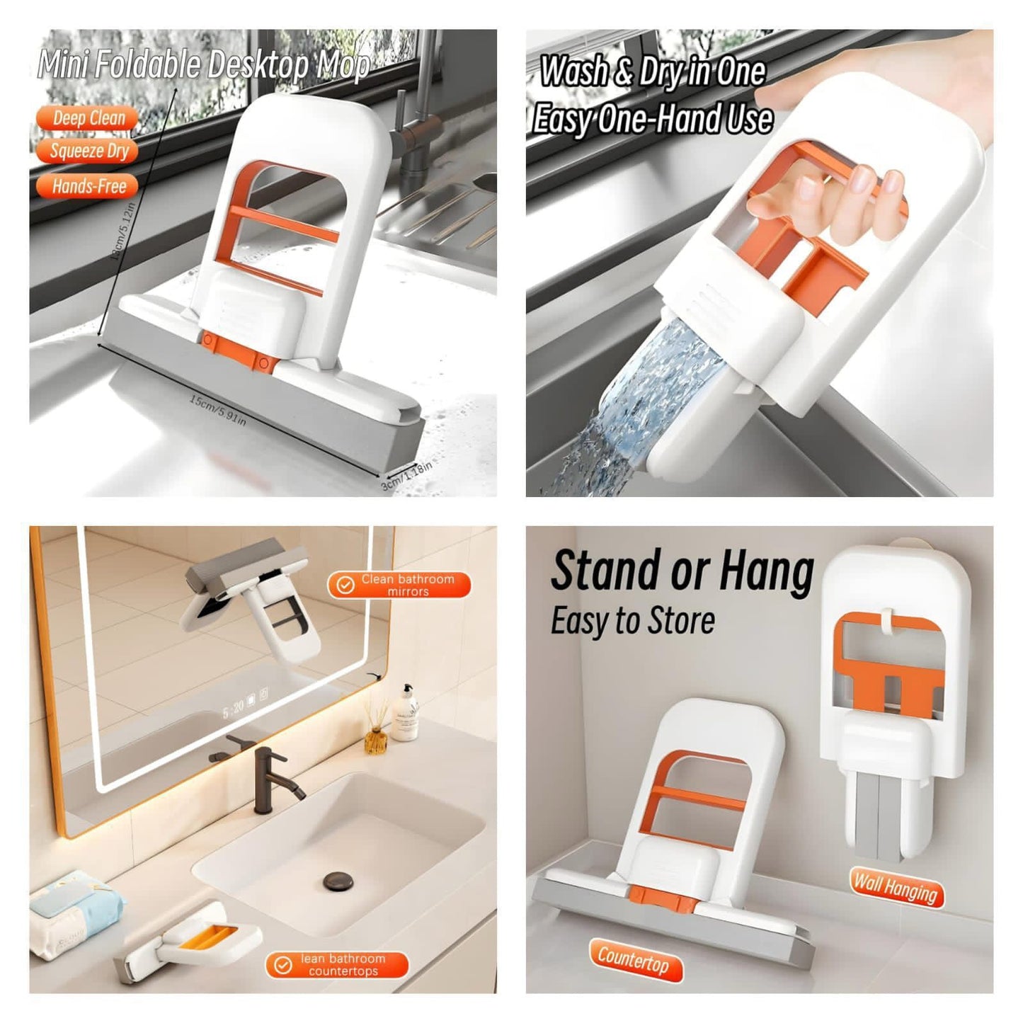Foldable Desktop Mini Sponge Mop - Self-Squeezing Portable Cleaner