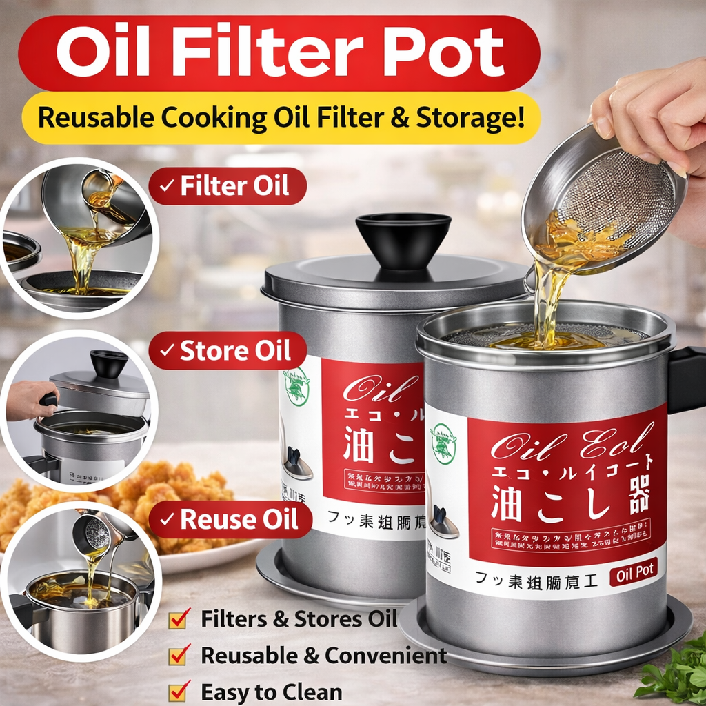 Premium Cast Iron Oil Filter Pot & Strainer (1.4 Liter)