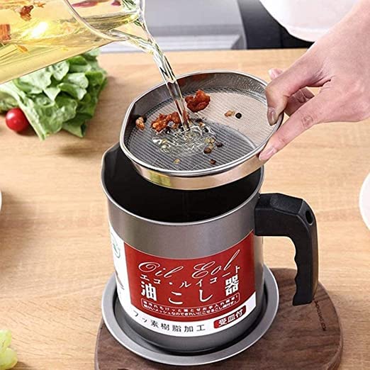 Premium Cast Iron Oil Filter Pot & Strainer (1.4 Liter)