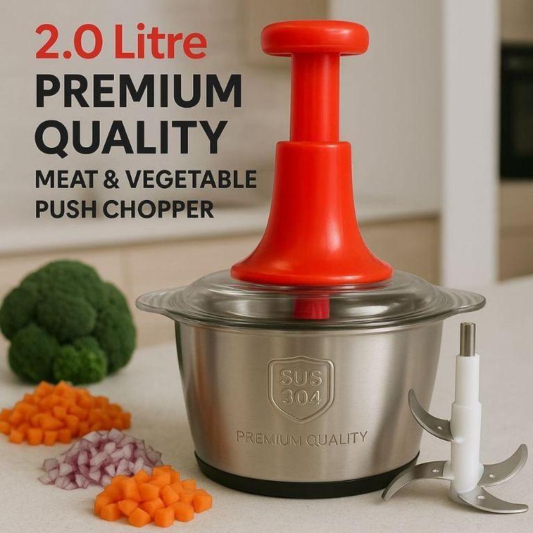 2L Manual Push Food Chopper - Stainless Steel Vegetable & Nut Slicer
