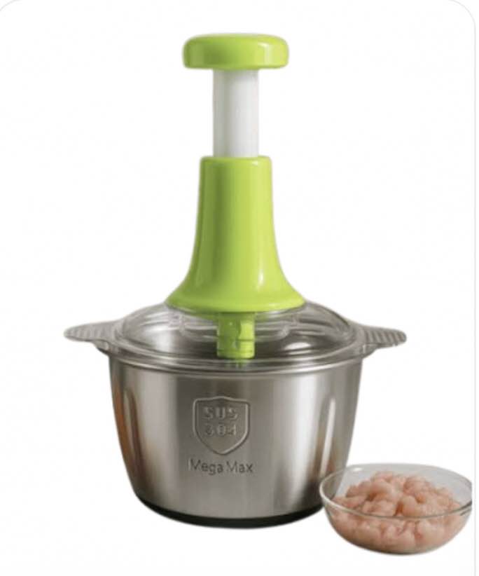 2L Manual Push Food Chopper - Stainless Steel Vegetable & Nut Slicer