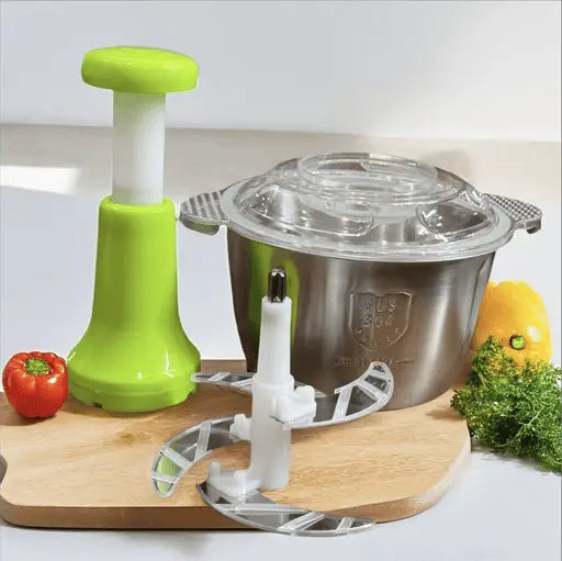 2L Manual Push Food Chopper - Stainless Steel Vegetable & Nut Slicer