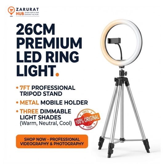 26CM LED Ring Light with 7ft Tripod Stand & Mobile Holder