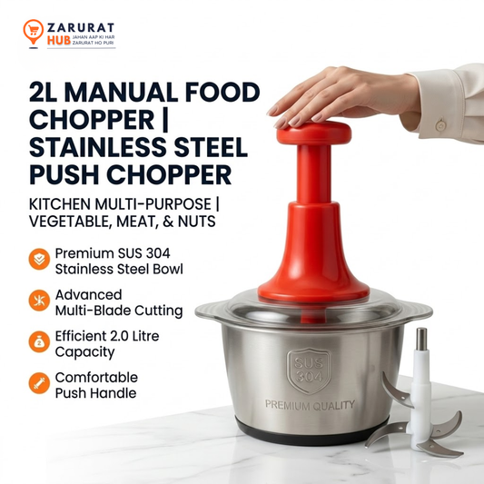 2L Manual Push Food Chopper - Stainless Steel Vegetable & Nut Slicer