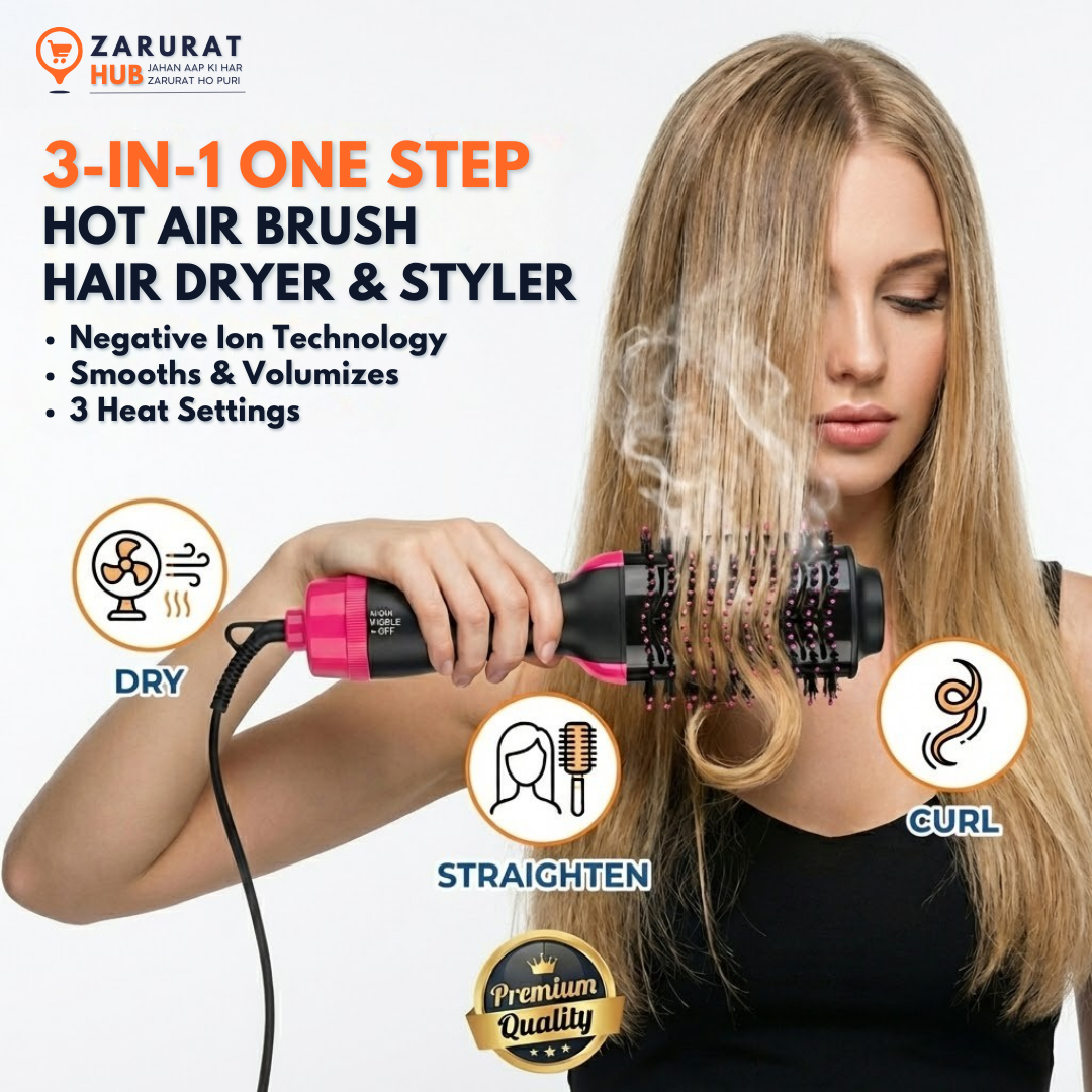 Buy 3-in-1 Hair Dryer Brush - Straightener, Curler & Comb Styler in Pakistan
