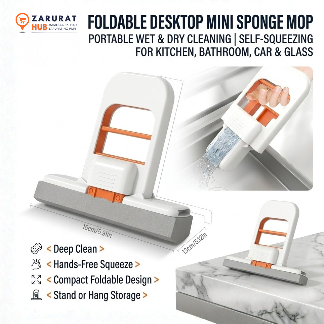 Foldable Desktop Mini Sponge Mop - Self-Squeezing Portable Cleaner