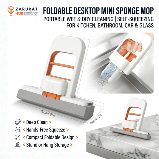 Foldable Desktop Mini Sponge Mop - Self-Squeezing Portable Cleaner
