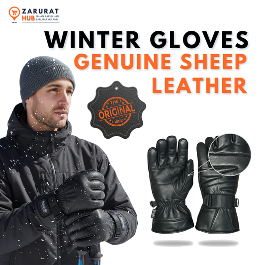 Men’s Genuine Sheep Leather Winter Gloves – Warm Lined Motorcycle Riding Gloves