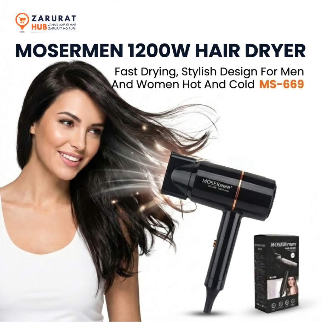 Mosermen MS-669 Hair Dryer (1200W) - Hot & Cold Wind for Men & Women