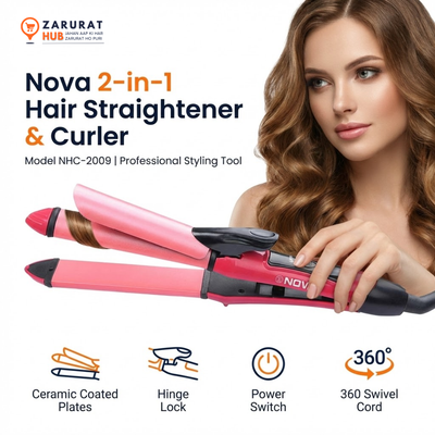 Nova 2-in-1 Hair Straightener & Curler - Model NHC-2009