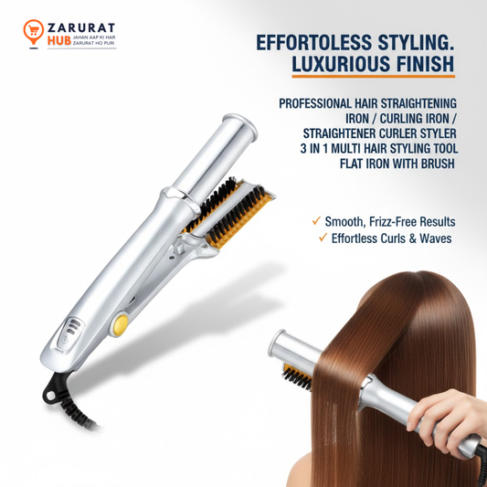 3-in-1 Professional Hair Styler - Straightener, Curler & Styling Brush