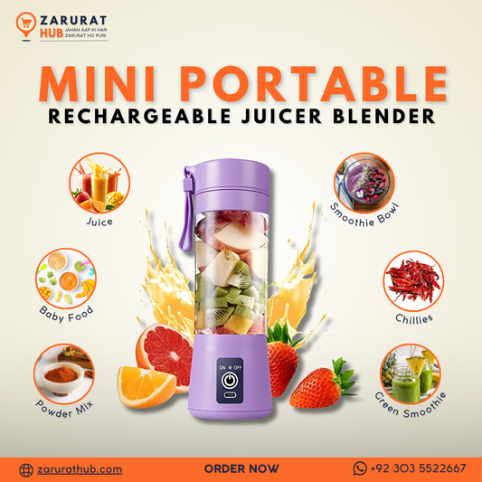 Rechargeable Portable Mini Juicer Blender – 6 Blades, 380ml Outdoor Juicing Cup [Random Color] With Box