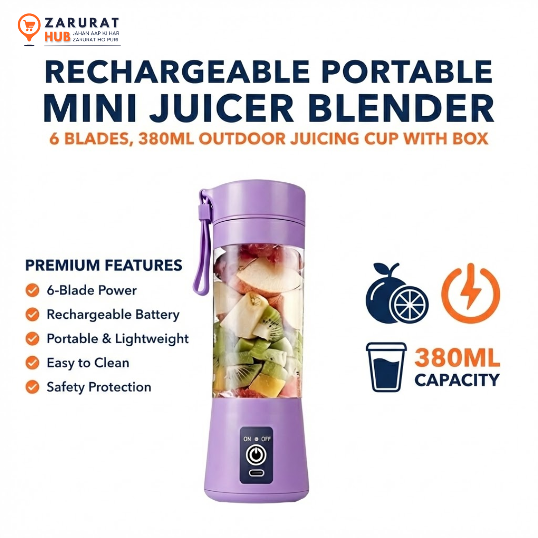 Rechargeable Portable Mini Juicer Blender – 6 Blades, 380ml Outdoor Juicing Cup