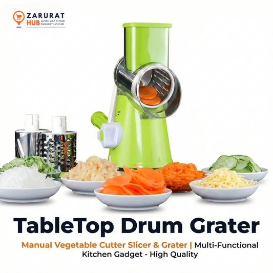 Multi-Functional TableTop Drum Grater & Vegetable Slicer (3 Blades)