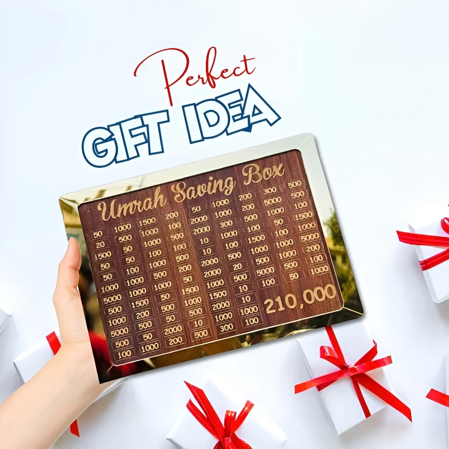 Umrah Saving Box - Dark Brown Wooden Money Box for Umrah Savings | Lockable Premium Design | 210,000 Capacity