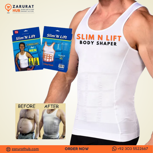 Slim N Fit Body Shaper Vest Shirt – Compression Tank Top for Men (Black / White)